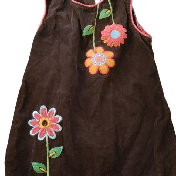 Rare Editions Brown Corduroy Jumper Girl’s Dress Flowers Ruffles Colorful Size 5 - Picture 4 of 8
